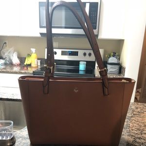 Tory Burch small York buckle tote in luggage brown